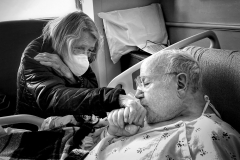 While in the hospital, Basil, 93, kisses Anne-Marie’s, 84, hand while between coming in and out of consciousness. The two have been married for 53 years and he had fallen down a flight of stairs a couple of days earlier and hit his head. We took my father home later that evening to be surrounded by his family, he died three days later due to multiple organ failure. 1/22/2022 Bethesda, Maryland USA