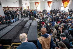 Family and friends gather to mourn 15 of the 17 victims of a High Rise apartment fire at the Islamic Cultural Center of the Bronx, Sunday Jan. 16, 2022. Dangerous housing conditions and systemic inequality led to last weeks Twin Parks North West Apartment fire, a community leader said during the funeral service. A malfunctioning space heater was the cause acording to the FDNY.