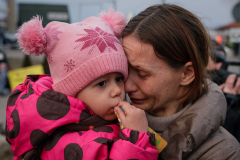 Families are reunited after crossing the border to Medyka, Poland, from Ukraine, fleeing the Russian invasion. 01 March 2022. As of January 2023 there are around 8 million Ukrainian refugees outside of the country as the war approaches its one year anniversary.