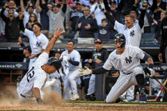 New York Yankees Isiah Kiner-Falefa scores on Josh Donaldson’s walk off 11th inning RBI to win their home opener against the Boston Red Sox at Yankee Stadium on the afternoon of April 8, 2022.