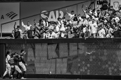 Fans throw beers and debris at Cleveland Guardians center fielder Oscar Mercado #35 and other Cleveland Guardians after the game  when the New York Yankees played the Cleveland Guardians Saturday, April 23, 2022, at Yankee Stadium in Bronx. New York Yankees won 5-4.