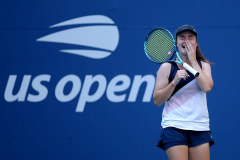 2022 US OPENDaria Snigur of Ukraine reacts after upsetting seventh-seeded Simona Halep in a first-round women's singles match at the 2022 US Open, Monday, Aug. 29, 2022 in Flushing, NY.