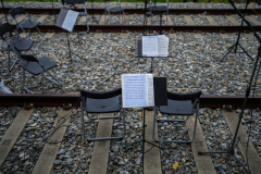 Music notes were left after a rehearsal by Seoul Virtuosi Chamber Orchestra before the opening event of PLZ, Peace Life Zone Music Festival at Jejin Station, in Goseung-gun, Gangwon Province, South Korea on July 24th, 2022. The concerts in the music festival are all in the DMZ and the organizers hope they can help change the public perception of the DMZ. [Story first published July 26, 2023]According to PLZ: The PLZ Festival, which makes the DMZ a land of peace and life, has introduced beautiful places that are like gems of the DMZ through music every year. This year's opening concert was held ahead of the 69th anniversary of the armistice agreement at Jejin Station, Goseong-gun, at the North-South Immigration Office on the Donghae Line.
