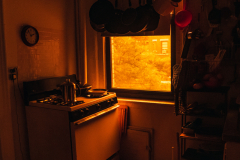 The strange colors coming thru the kitchen window in Harlem as the skies outside turned bright orange dud to wildfires in Canada on June 7, 2023