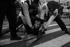 On May 1, 2023, Jordan Neely, a 30-year-old black man, who was homeless, was killed by Daniel Penny, a 24-year-old white former Marine, fatally placing him in a chokehold while riding the subway in Manhattan, New York City, U.S. Neely’s death led to citywide protests, with the incident highlighting issues about the struggle to combat mental illness and violence on city subways.

NYPD officers make arrests at a protest concerning the death of Jordan Neely at Broadway-Lafayette subway station. Manhattan, New York. 08 May 2023.