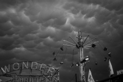 July 4, 2023. Heavy rain from rare mammatus clouds soaked beachgoers in a dramatic Fourth of July storm on Coney Island, NY.