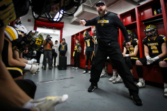 Northwestern Lehigh coach Josh Snyder got his players ready in the locker room before facing Belle Vernon in PIAA Class 3A football final on Dec. 9, 2023.