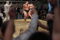 A Japanese player won and reacted his division championship during Hakuhō Cup, a sumo competition for elementary and middle school students at Ryōgoku Kokugikan in Tokyo, Japan on Feb. 12th, 2023.
