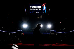 Republican presidential nominee former President Donald Trump arrives to speak at a campaign rally at Lee’s Family Forum, Thursday, Oct. 31, 2024, in Henderson, Nev.