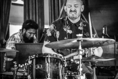 Jazz musicians Matt Godfrey, Piano, and Ryan Broderick, drums,  perform during the Wednesday night open jam session at the Jazz Loft in Stony Brook on the evening of June 26, 2024.