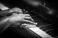 Jazz musician Matt Godfrey performs on Piano during the Wednesday night open jam session at the Jazz Loft in Stony Brook on the evening of June 26, 2024.