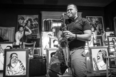 Jazz musicians Keenan Zach, Double Bass, and  Gabe Nekrutman, saxophone, performs during the Wednesday night open jam session at the Jazz Loft in Stony Brook on the evening of June 26, 2024.