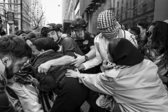 4/12/24 Herald Square NYC. Mayhem ensues, when NYPD goes into the crowds of pro Palestine protesters in an attempt to grab a protester, and she is  led away, other protesters try to grab her back. Six protesters were arrested and  hundreds of arrests of protesters this year in NYC.  In  New York City alone, there were over 4,000 pro-Palestinian protests in response to the  Israel-Hamas War.