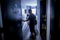 Migrant Julio Zambrano, with his two sons Julio, 9, and Joseph, 6, arrived at Canal Loft a hotel in Chinatown in New York City, Thursday, Jan. 4, 2024 after a long 2 months journey from Guatemala.