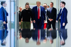 Republican presidential nominee former President Donald Trump meets with Ukrainian President Volodymyr Zelenskyy at Trump Tower, Friday, Sept. 27, 2024, in New York.