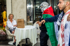 Pro-Palestine protestors march on the outskirts of the Met Gala in the immediate aftermath of the campus protests on May 6, 2024 in New York City.