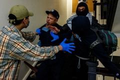 Mariano Torres, a maintenance worker at Columbia, confronts the demonstrators attempting to barricade themselves inside Hamilton Hall on Tuesday, April 30, 2024 in New York City. Mr. Torres and his colleagues called for help from the police and the school’s public safety officers, but no one arrived in time to assist them. “I cannot believe they let this happen,” Torres said of the prestigious university, "they failed us."