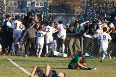 Long Branch players celebrate with fans after the win. During the Long Branch at Steinert NJSIAA Central Group 3 soccer sectional final at Steinert High School in Hamilton, NJ, on Friday, November 15, 2024. Long Branch won 1-0.