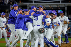 The Dodgers celebrate their victory over the Mets in Game 6 of the NLCS Dodger Stadium in Los Angeles on Oct. 20.