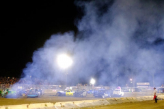 AUGUSTA, NJ USA - AUGUST 5, 2024 -  A busted radiator shoots steam across the sky. The second night of the Demolition Derby at the NJ State Fair held at the Sussex County Fairgrounds in Augusta.
