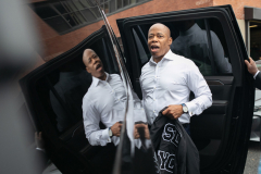 HM: Ben Fractenberg – THE CITY – Swagger - Mayor Eric Adams speaks with reporters after leaving a press conference in Williamsburg, Brooklyn, Sept. 25, 2025.