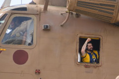 Gaza hostage Ziv Berman celebrates from a helicopter as he arrives at Chaim Sheba Medical Center at Tel HaShomer on October 13, 2025 in Ramat Gan, Israel. The ceasefire deal between Israel and Hamas has brought an end to the two years of war that followed the attacks of Oct. 7, 2023. A condition of the deal was the immediate return of 48 hostages held in Gaza, around 20 of whom were believed to be alive.