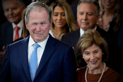 Former President George W. Bush and Laura Bush arrive before the 60th Presidential Inauguration in the Rotunda of the U.S. Capitol, Monday, Jan. 20, 2025, in Washington.