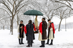 Demonstrators hold an umbrella over a statuette of the Virgin Mary before the March for Life on January 19, 2024 in Washington, D.C.