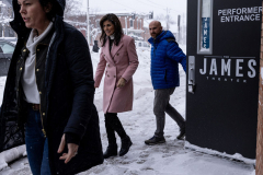 Republican presidential candidate and former United States Ambassador to the United Nations Nikki Haley departs a campaign event, Saturday, January 13, 2024, in Iowa City, Iowa.