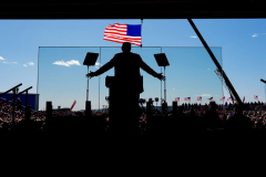Republican presidential nominee former President Donald Trump speaks during a campaign rally at Dodge County Airport, Sunday, Oct. 6, 2024, in Juneau, Wis.