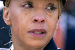 NEWARK, NJ, USA - MARCH 14, 2025 - Newark Police Lt. Debbie Texeira attends the funeral for slain Detective Joseph Azcona, 26, at the Cathedral Basilica of the Sacred Heart. Azcona was under her command. A 14-year-old boy shot and killed the detective while he was sitting in his car, working with federal agents on an illegal weapons sting and responding to reports of teenagers with guns. His partner was also wounded in the shooting.
