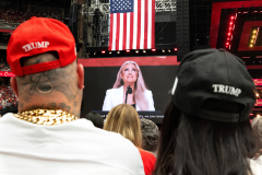 GLENDALE, AZ USA - SEPTEMBER 21, 2025 - Charlie Kirk’s widow Erika talks during the memorial.  The Charlie Kirk Memorial at State Farm Stadium.